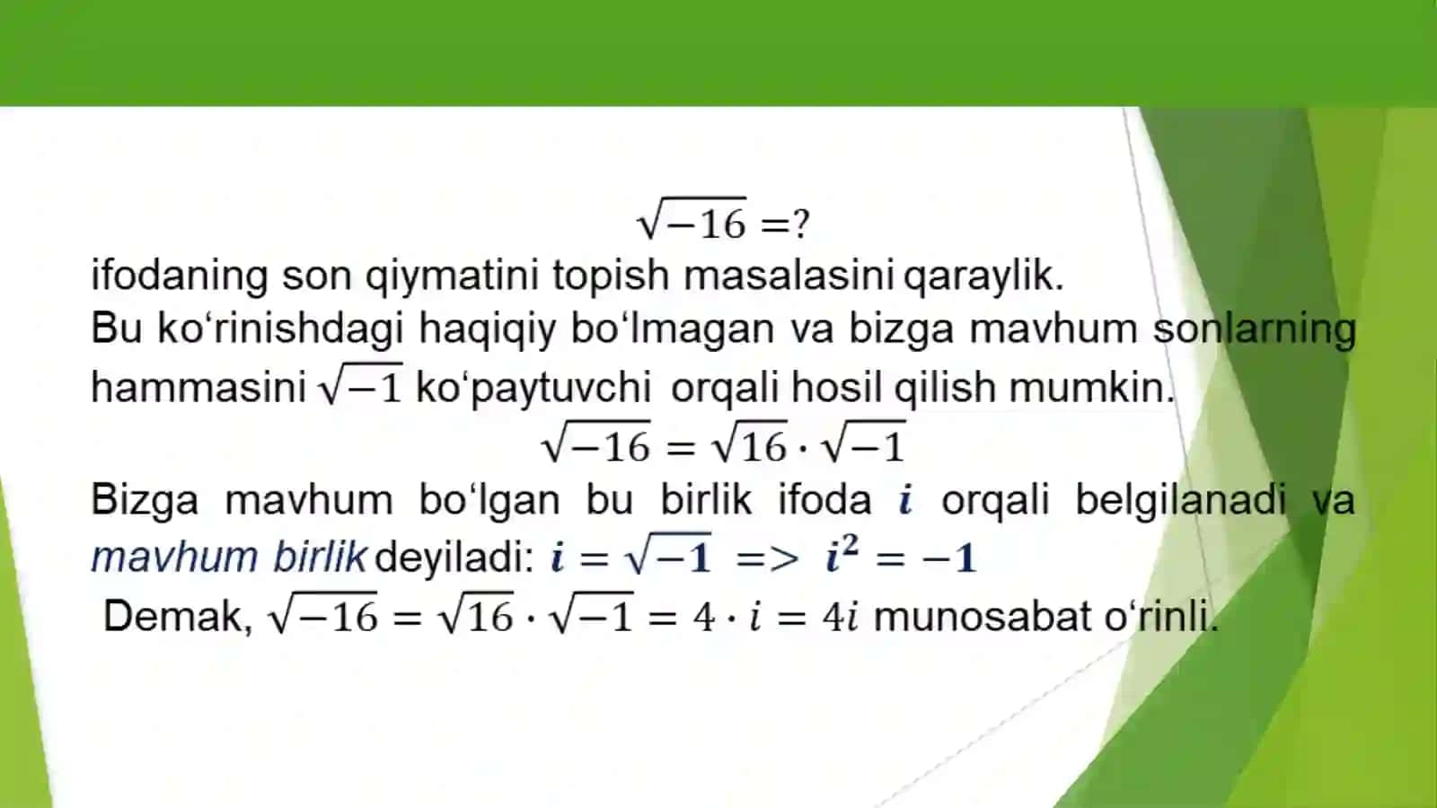 Amaliy matematikadan Kompleks sonlar ustida amallar 4
