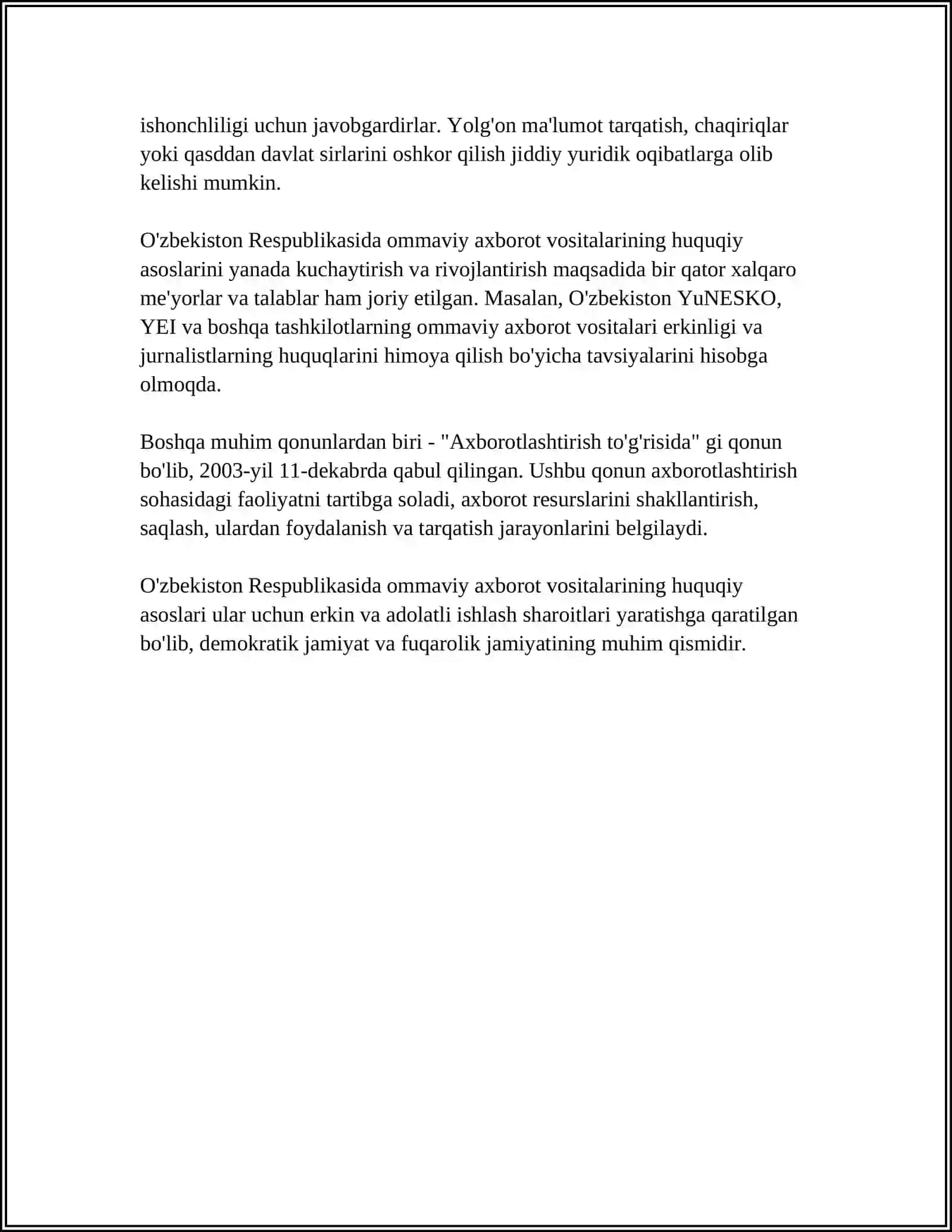 Ommaviy axborot vositalarining huquqiy asoslari 4