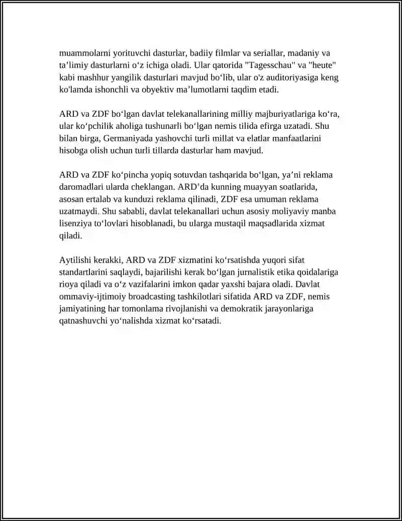 GERMANIYADA TELEVIDINIYA: DAVLAT VA XUSUSIY, MILLIY VA MINTAQAVIY, TO'LIQ DASTUR VA TEMATIK DASTUR 4