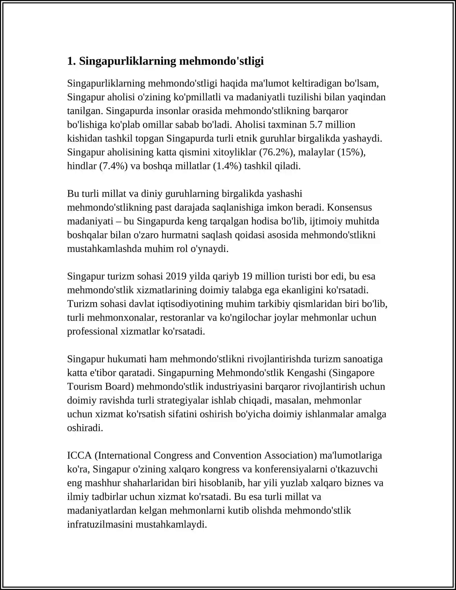 SINGAPUR XALQINI MEXMONDOSTLIGI HAQIDA VA ULAR BOSHQA SHAHARGA BORGANDA OʻZLARINI QANDAY TUTISHADI 4