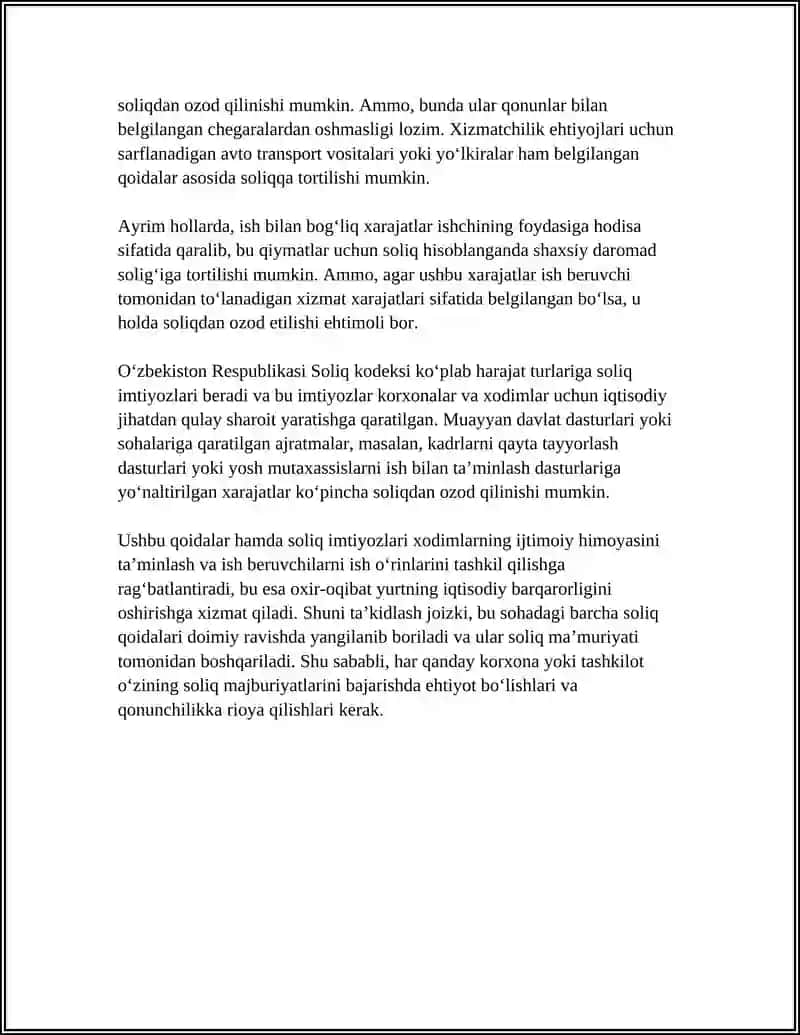 HODIMLARGA AJRATILINADIGAN IJTIMOIY HARAJATLAR VA ISH BILAN BOG'LIQ HARAJATLARNING SOLIQQA TORTILISHI 4