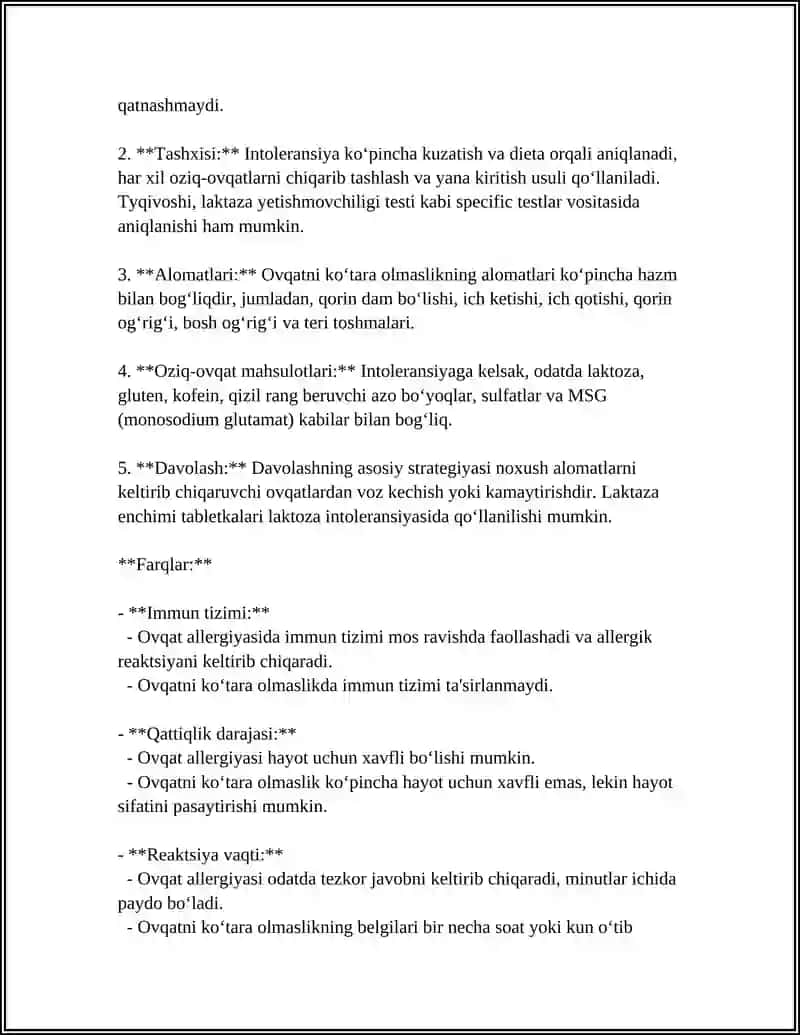 OVQATNI KOʻTARA OLMASLIK.OVQAT ALLERGIYASI 4