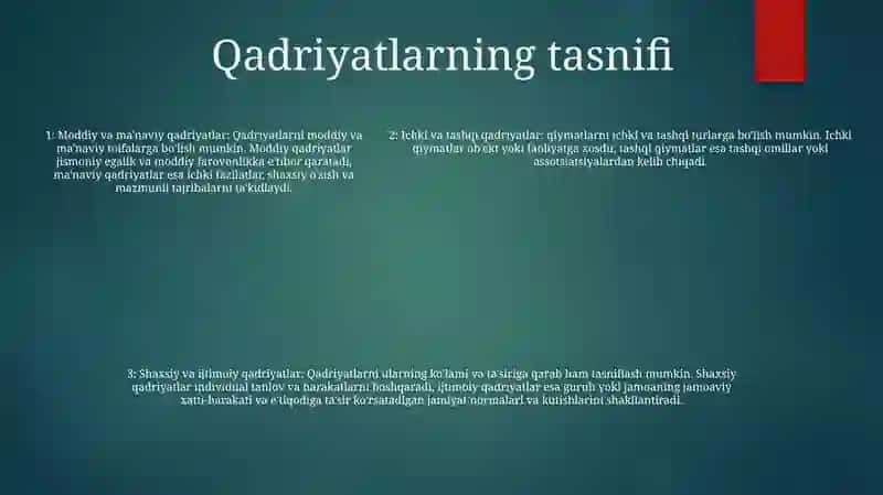 Qadriyatlar Tushunchasi MaʼNosi Va Uning Umumiy Tasnifi 4