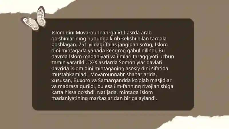 Movarounnahrda islom dinining tarqalishi va madrasa ta'limi shakllanishining ijtimoiy madaniy hayotiga ta'siri 4