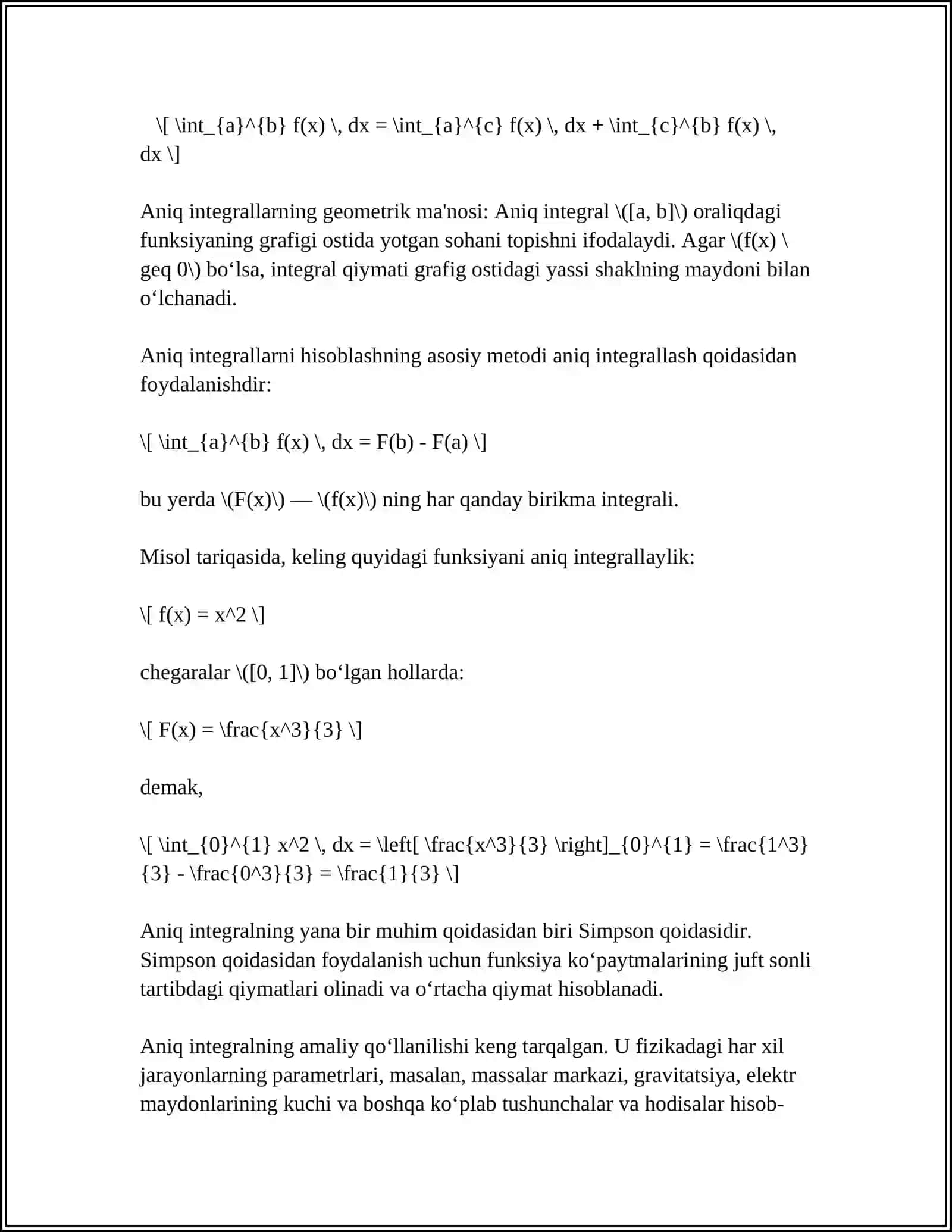 ANIQ INTEGRALNING GEOMETRIYA VA FIZIKA MASALALARGA TADBIQLAR 4