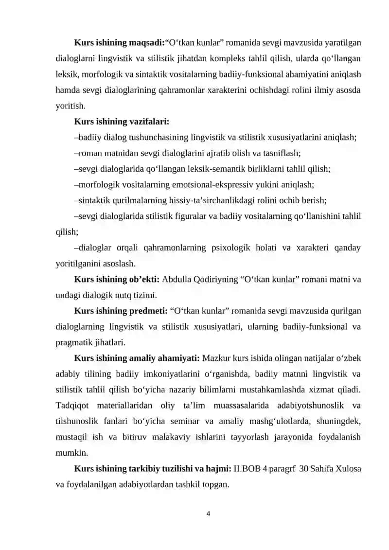 OʻTKAN KUNLAR ROMANIDAGI SEVGI DIALOGLARINING LINGVISTIK VA STILISTIK TAHLILI 4
