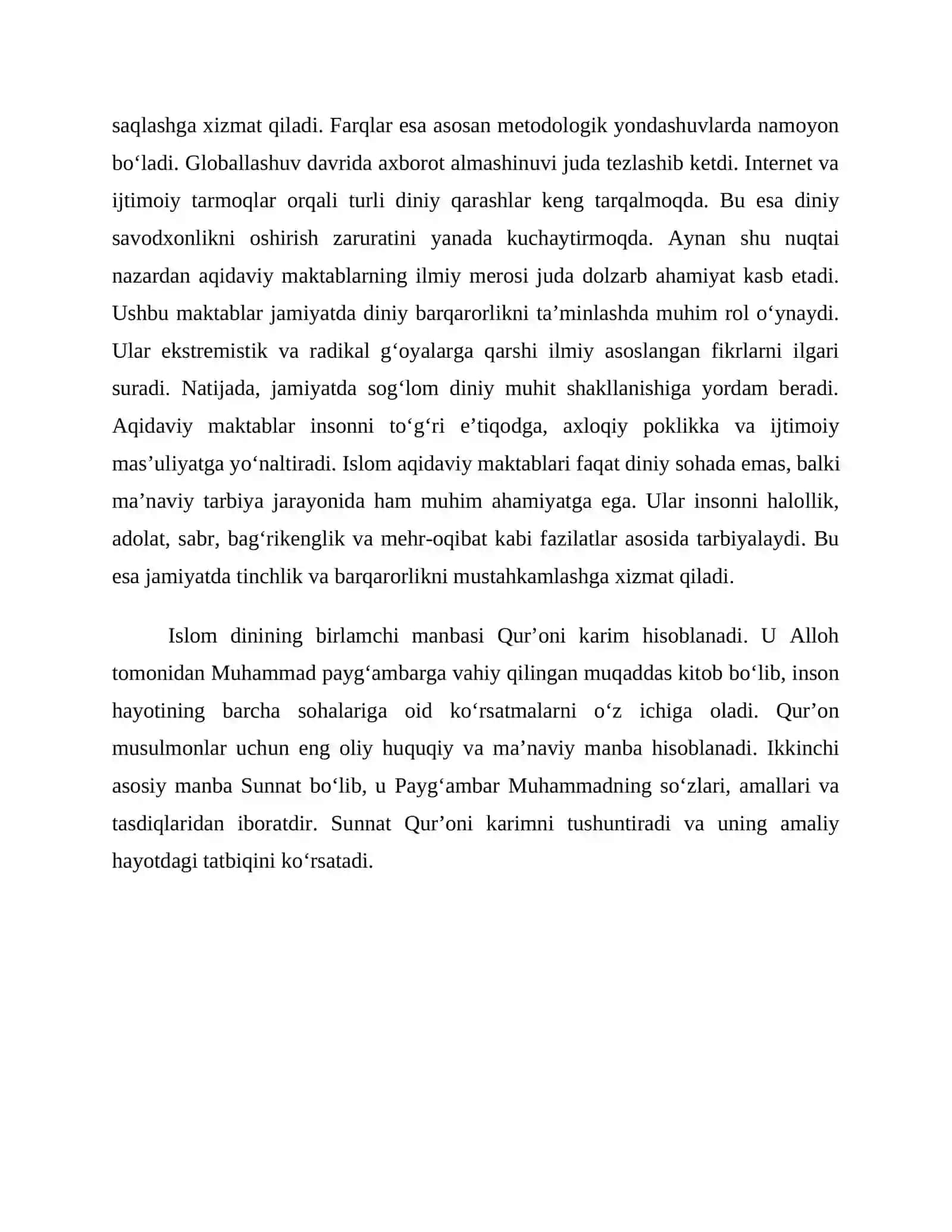 ISLOM DINI MANBALARI, AQIDAVIY MAKTABLARI VA ULARNING HOZIRGI DAVRDAGI AHAMIYATI 4