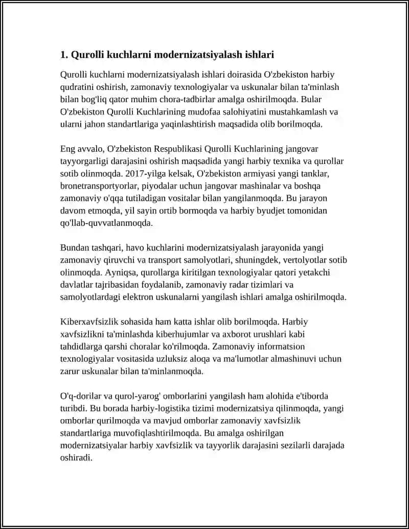QUROLLI KUCHLAR BORASIDA AMALGA OSHIRILAYOTGAN ISHLAR 4