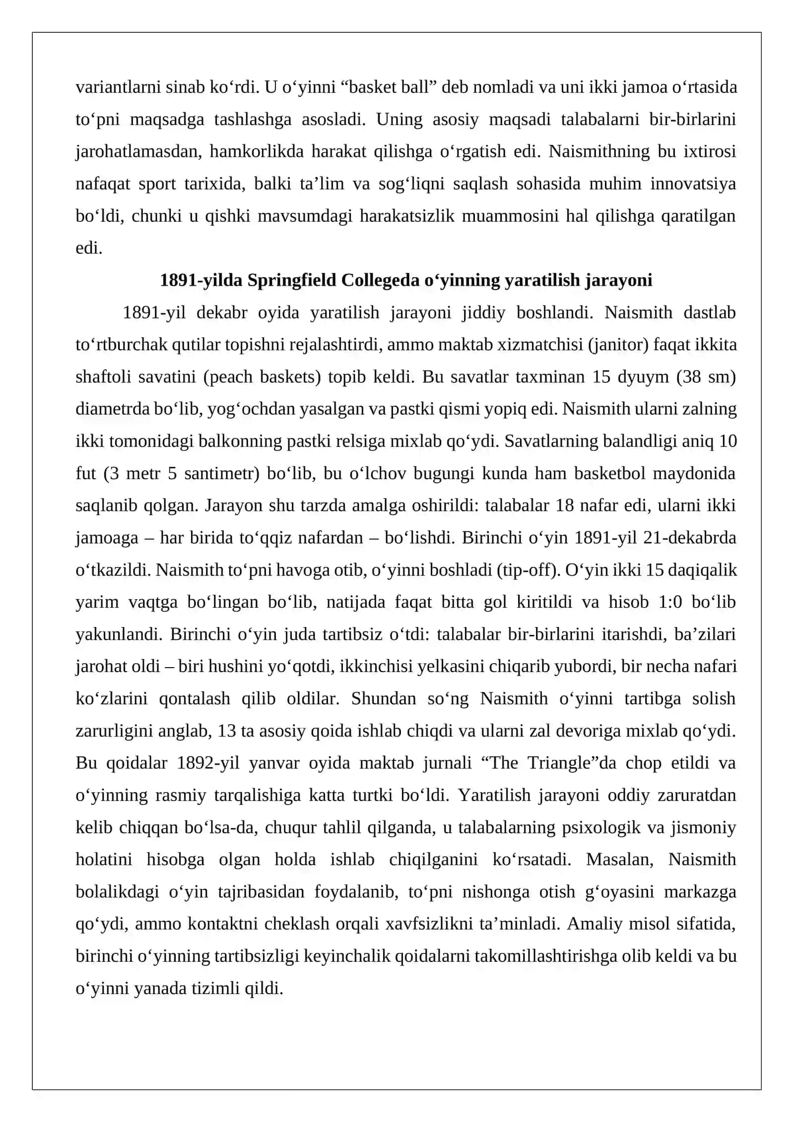 Basketbol o‘yining kelib chiqish tarixi va dastlabki qoidalari. 4