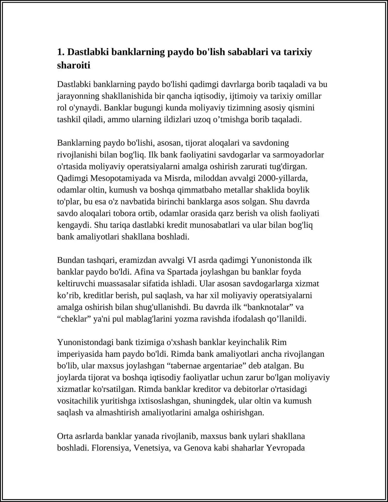 Dastlabki bankning paydo bo'lishi va uning operatsiyalari 4