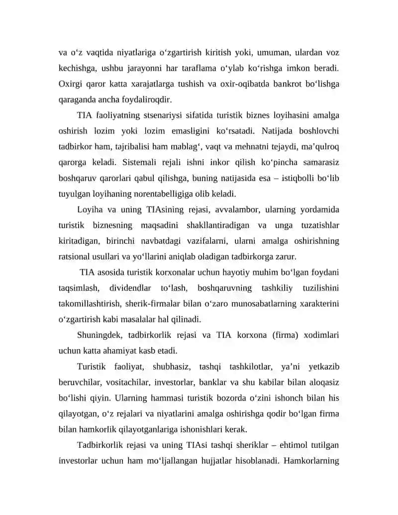 Turizmni rivojlantirish va takomillashtirish rejasi 4