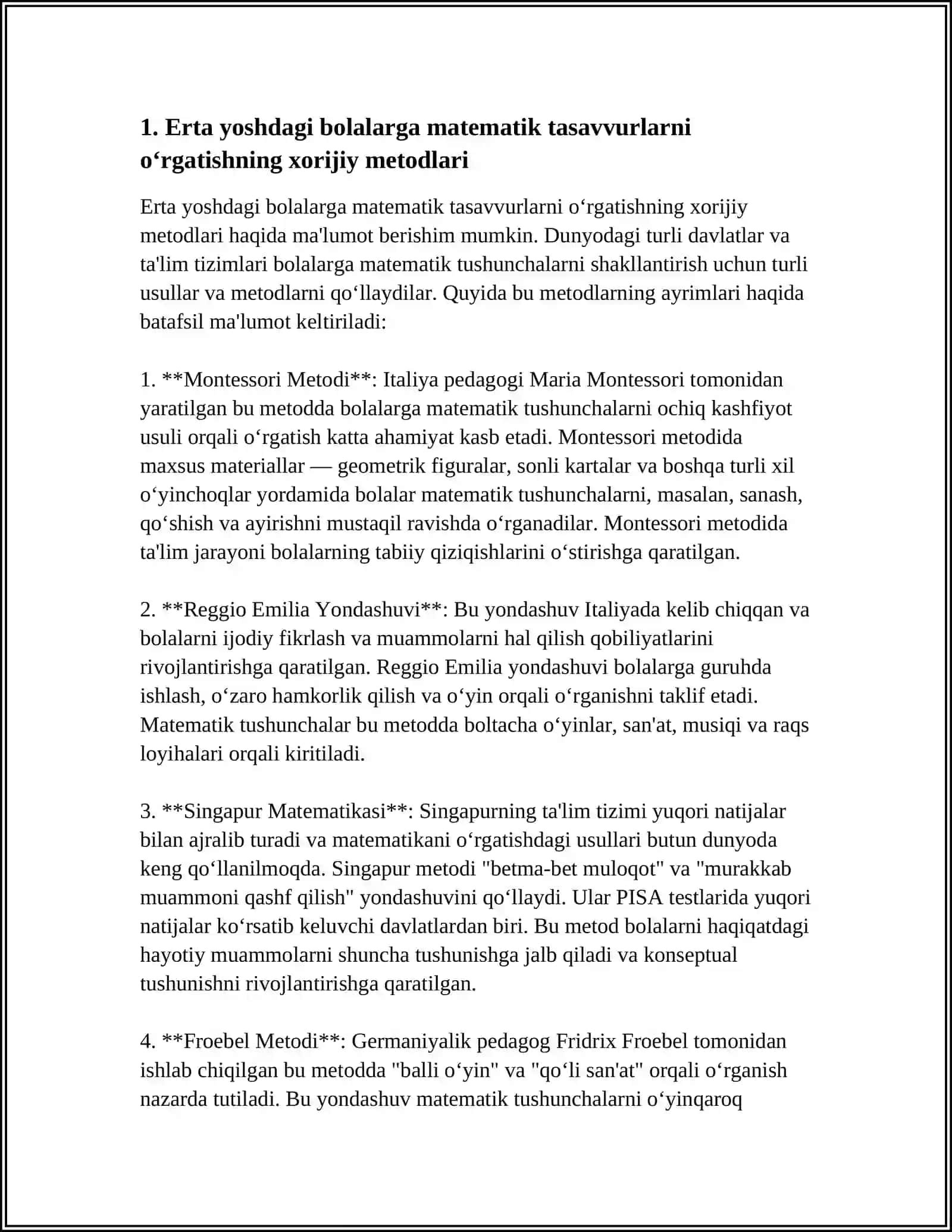 MAKTABGACHA YOSHDAGI BOLALARNING MATEMATIK TASAVVURLARINI SHAKLLANTIRISH BO'YICHA XORIJIY TAJRIBALAR 4
