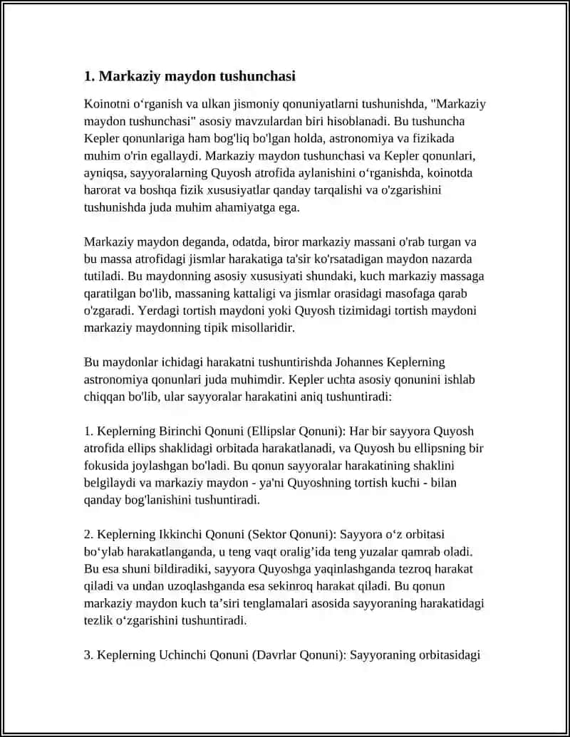 MARKAZIY MAYDONDAGI HARORAT.KEPLER QONUNLARI. 4