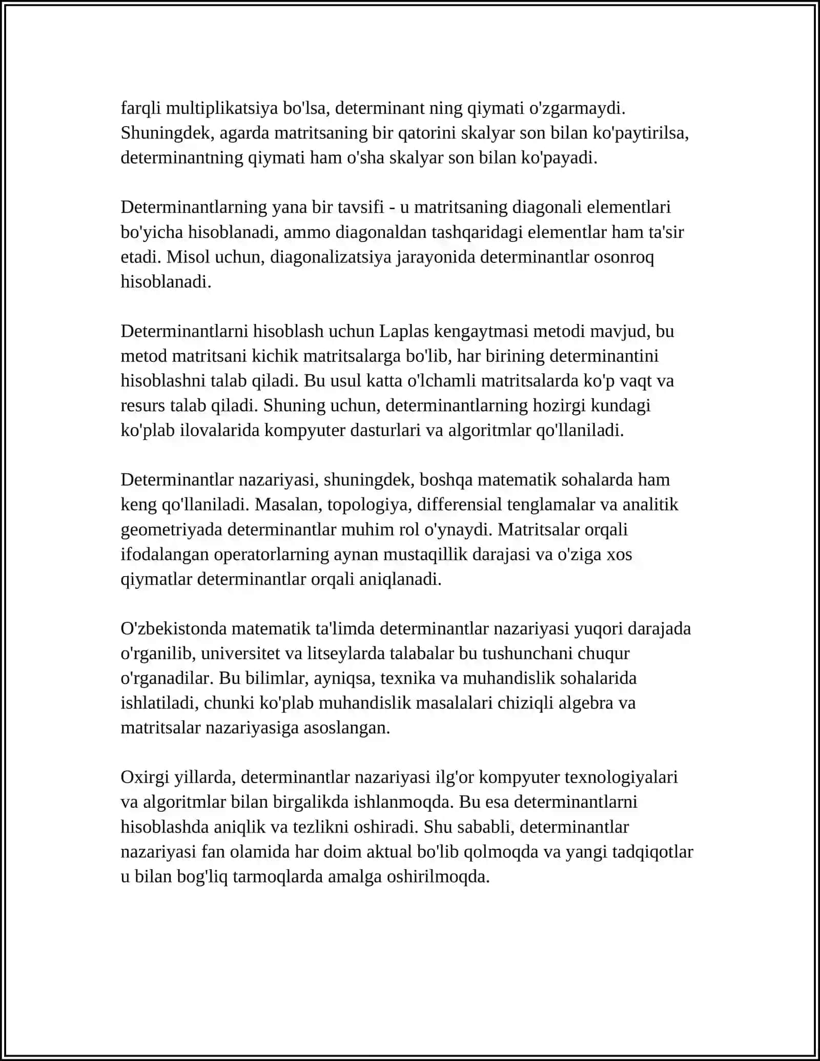 YUQORI TARTIBLI DETERMINANTLARNI HISOBLASH 4
