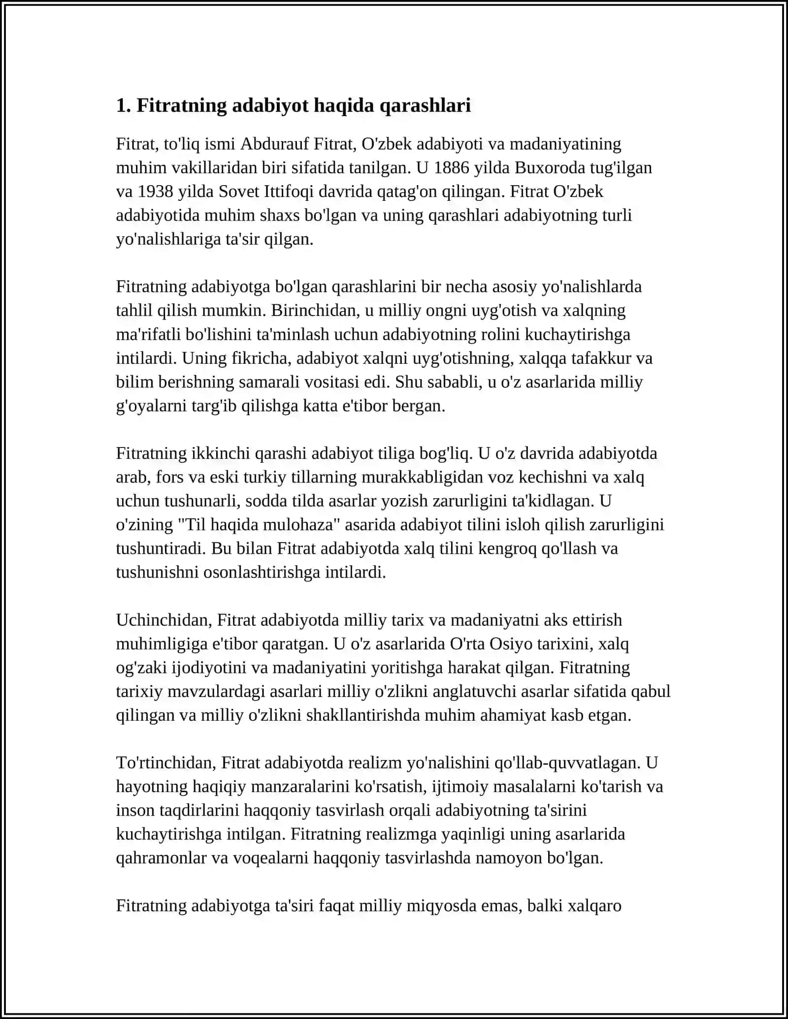 FITRAT,CHO’LPON, BEHBUDIYNING ADABIYOT HAQIDAGI MAQOLALARI BILAN TANISHISH 4
