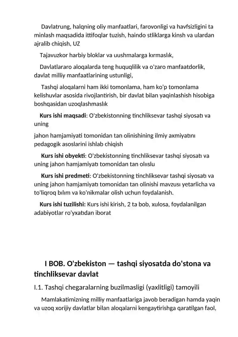 Oʻzbekistonning tinchliksevar tashqi siyosati va uning jahon hamjamiyati tomonidan tan olinishi. 4
