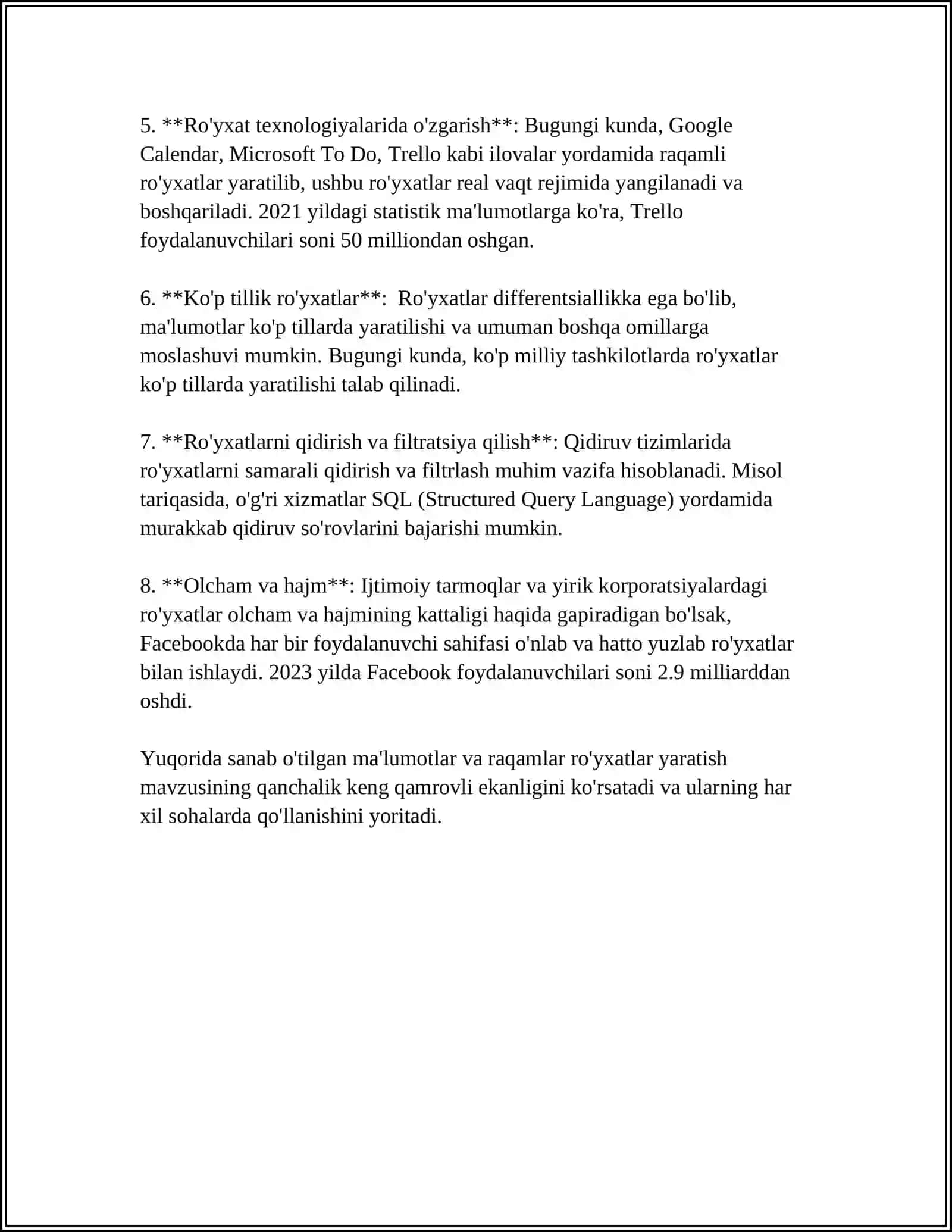 RÕYXATLAR VA ULAR BILAN ISHLASH 4