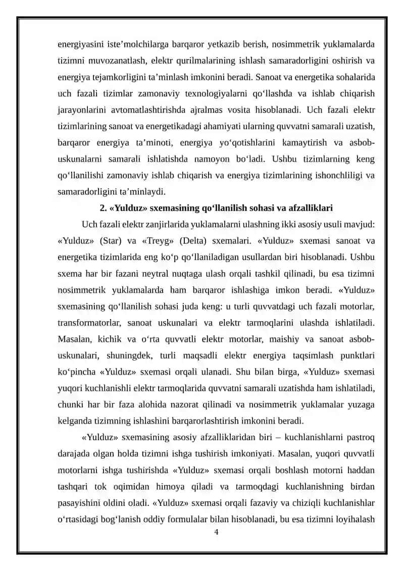 «Yulduz» sxemasida ulangan simmetrik va nosimmetrik iste'molchilarni hisoblash 4