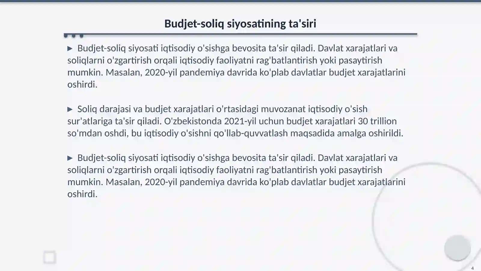 IS-LM-BP modeli va budjet-soliq va davlatning pul-kredit siyosati xarakterini aniqlash 4