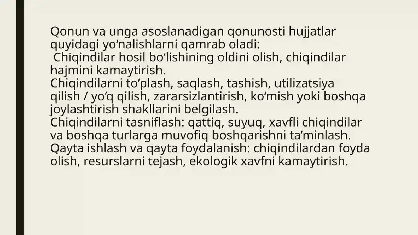 O’zbekiston Respublikasi «Chiqindilar to‘g‘rida»gi Qonuni 4
