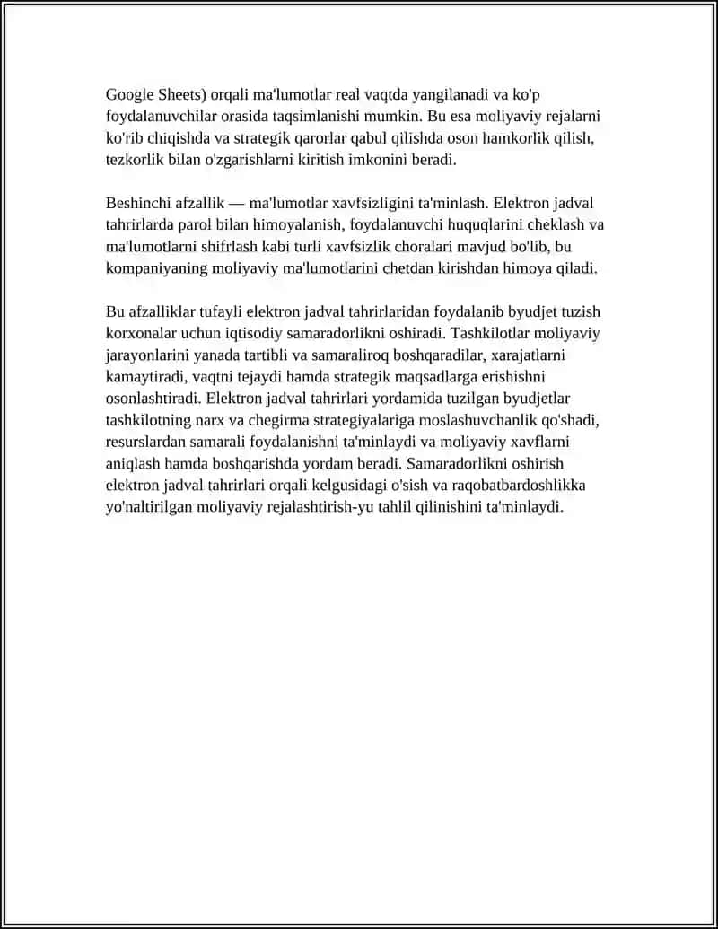 Elektron jadvaltahrirlarda byudjetlashtirish orqali iqtisodiy samaradorlikni oshirish 4