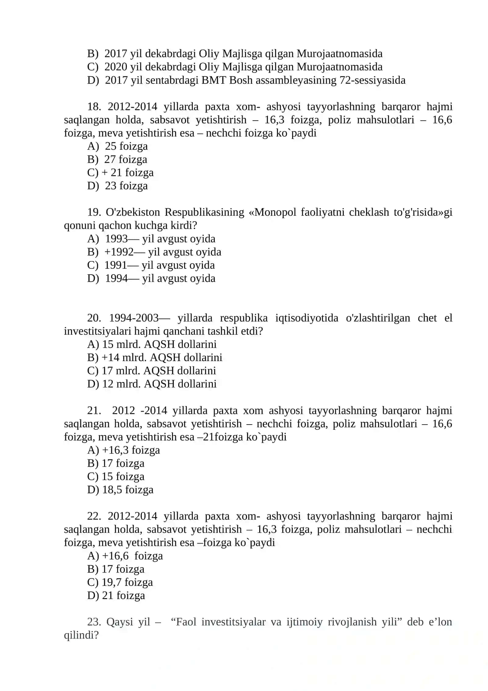 O‘zbekistonning eng yangi tarixi fanidan yakuniy nazorat savollari 4