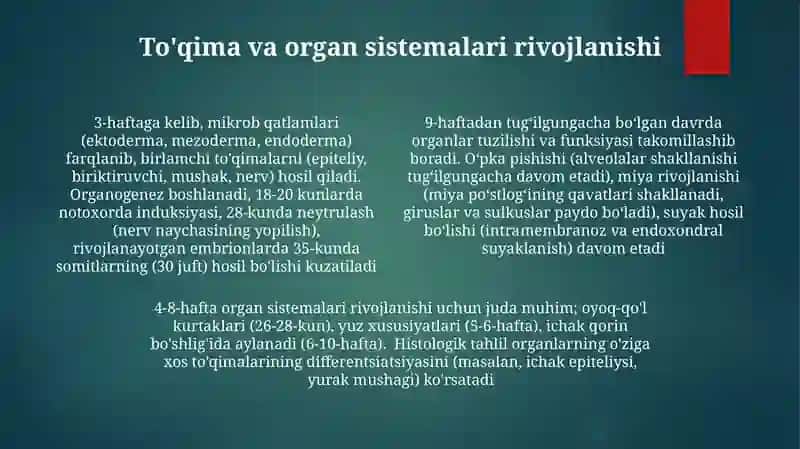 Odamlar embriologiyasi asoslari gistologiyasi uchun 4