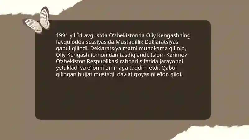 Islom Karimov - O’zbekiston rahbari. Mustaqillik Deklaratsiyasining qabul qilinishi. 4