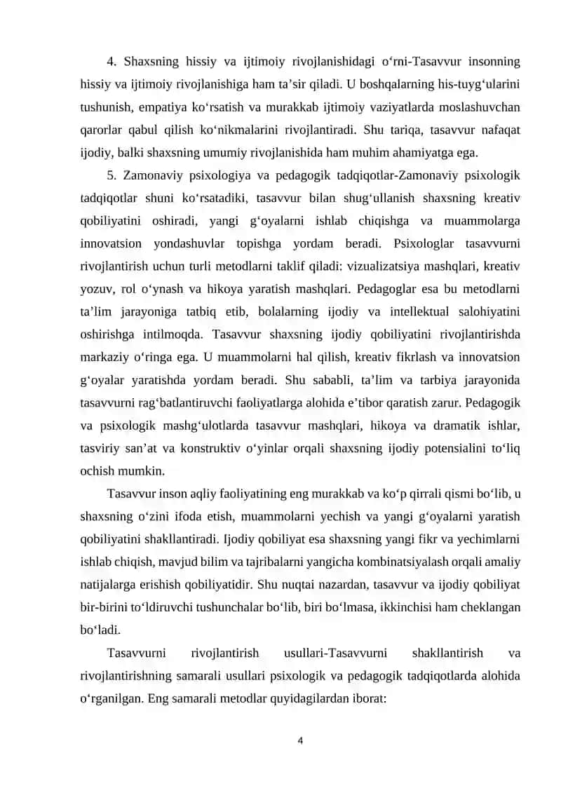 TASAVVUR. IJODIY QOBILYATNI SHAKILLANTIRISHDA TASAVVURNING AHAMIYATI 4