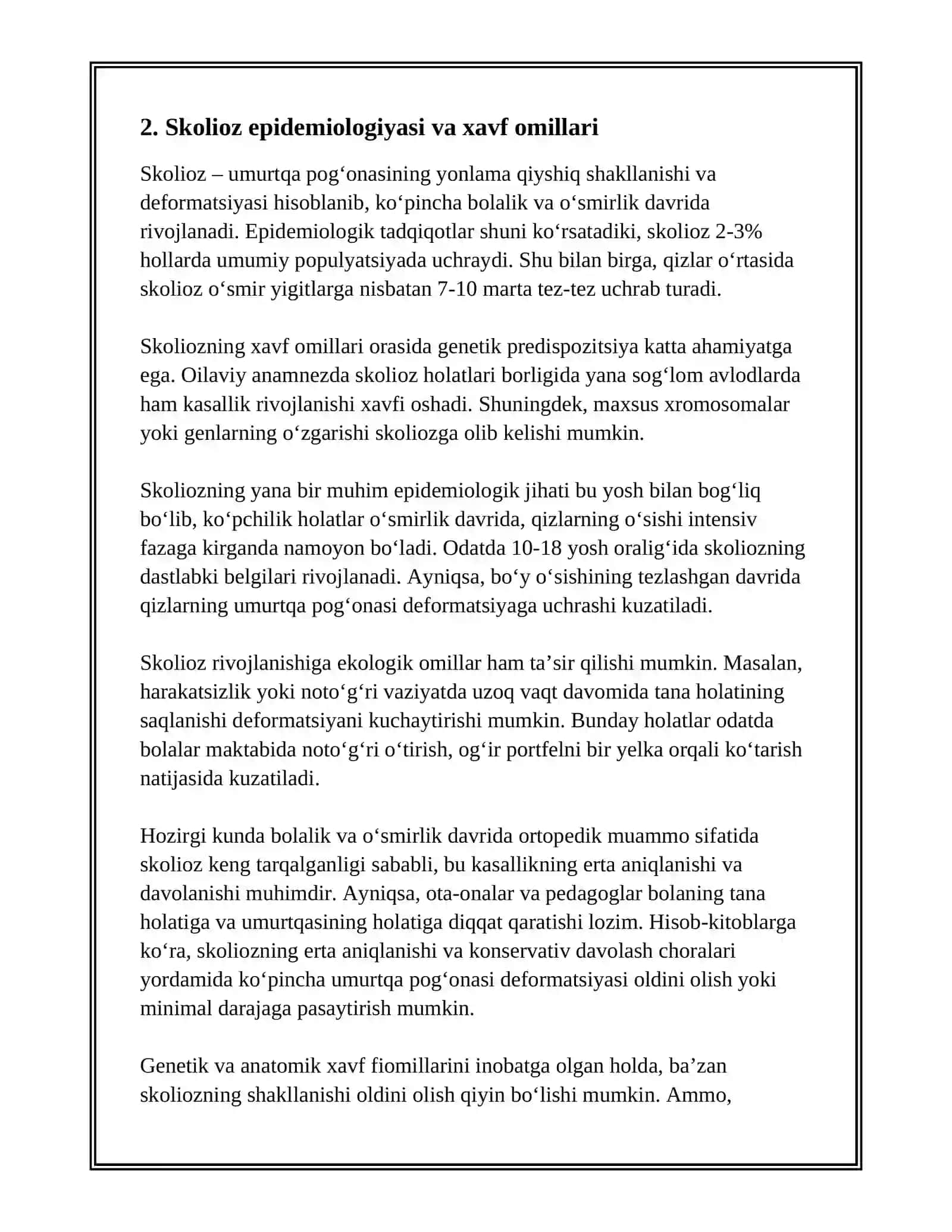 SKOLIOZ. KLINIKASI, TASNIFI VA DAVOLASH. OYOQ O‘QI DEFORMASTIYALARI 4