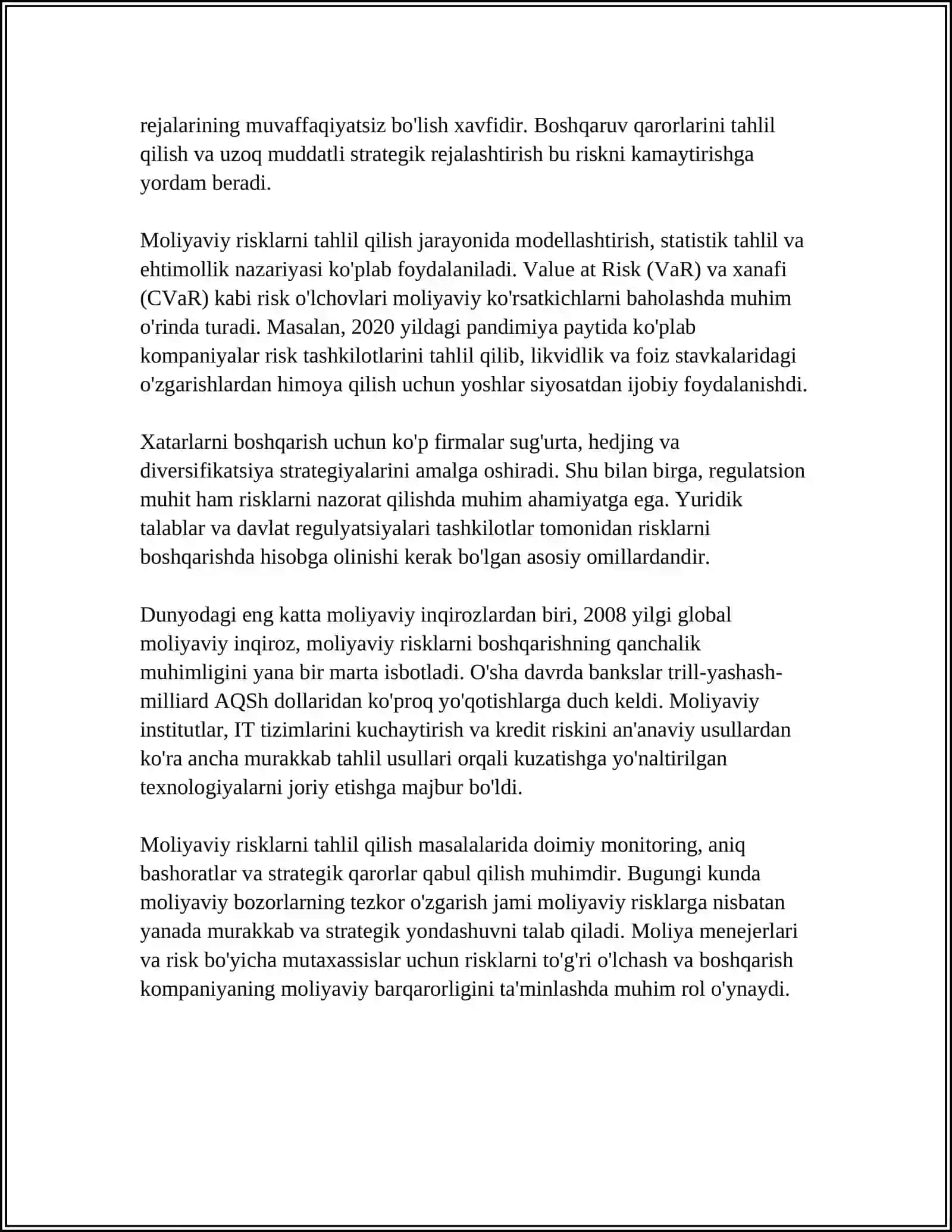 MOLIYAVIY RISKLARNI BOSHQARISH PRINSIPLARI VA METODLARI 4