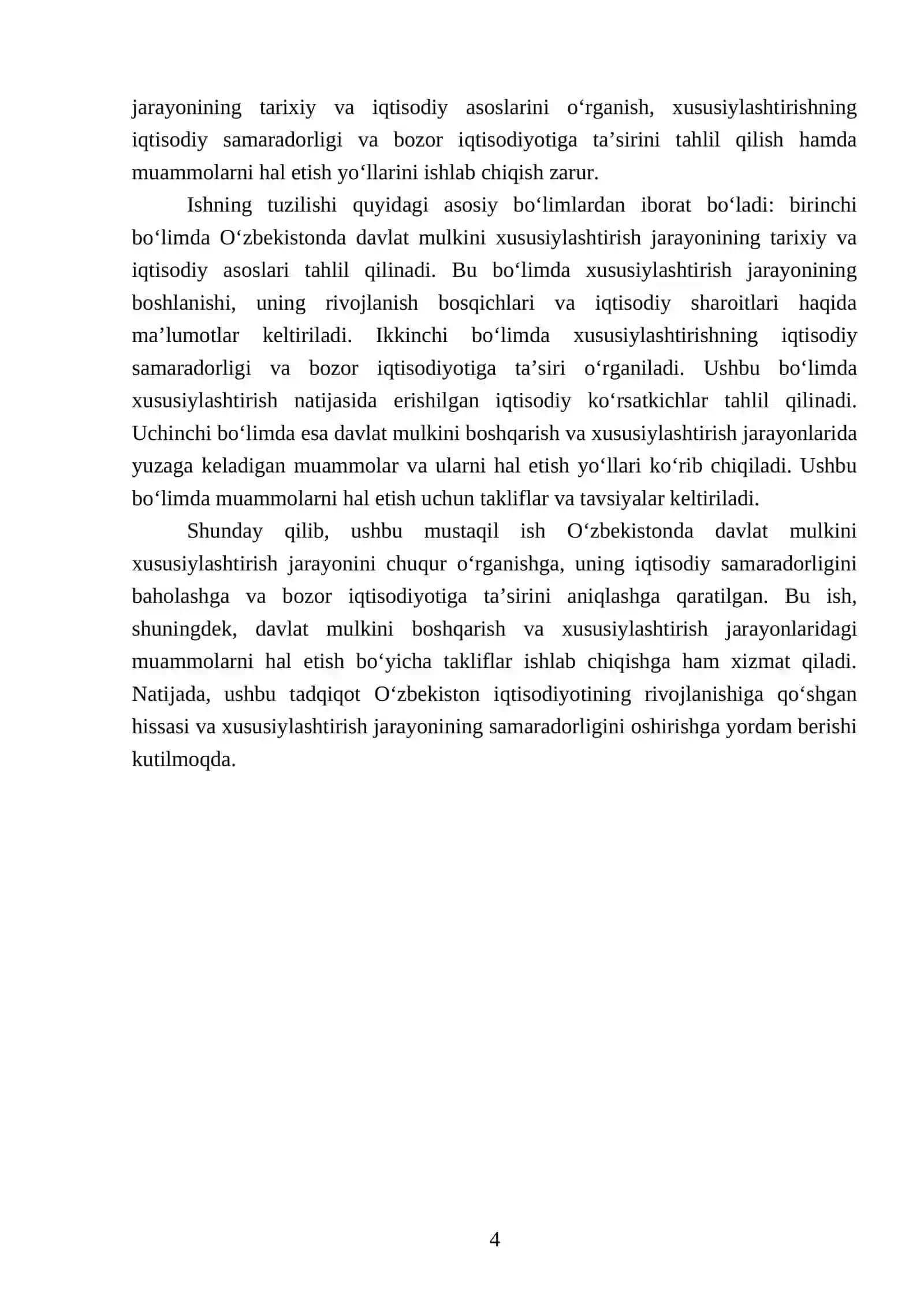 O'zbekistonda davlat mulkini xususiylashtirish va boshqarish-iqtisodiyotni tartibga solish vositasi 4