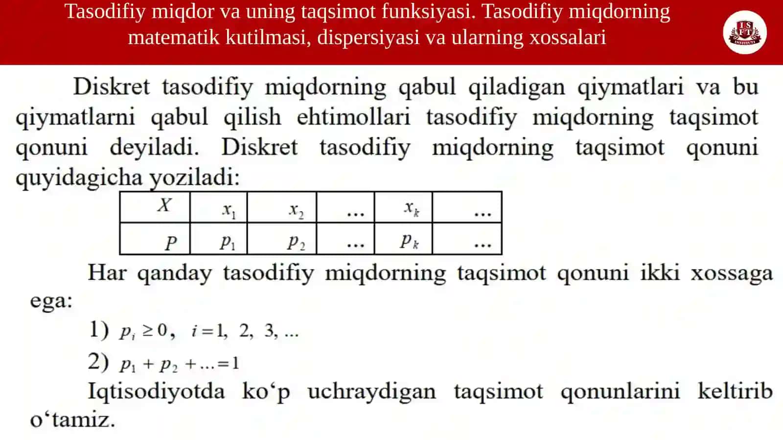 Tasodifiy miqdor va uning taqsimot funksiyasi 4