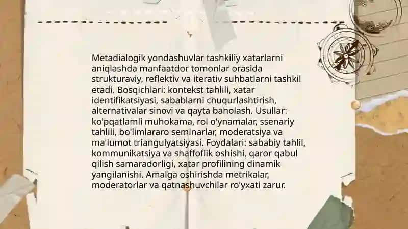 Xatarlarni boshqarish tashkilotdagi xatarlarni aniqlash va boshqarish metadialogiyasi 4