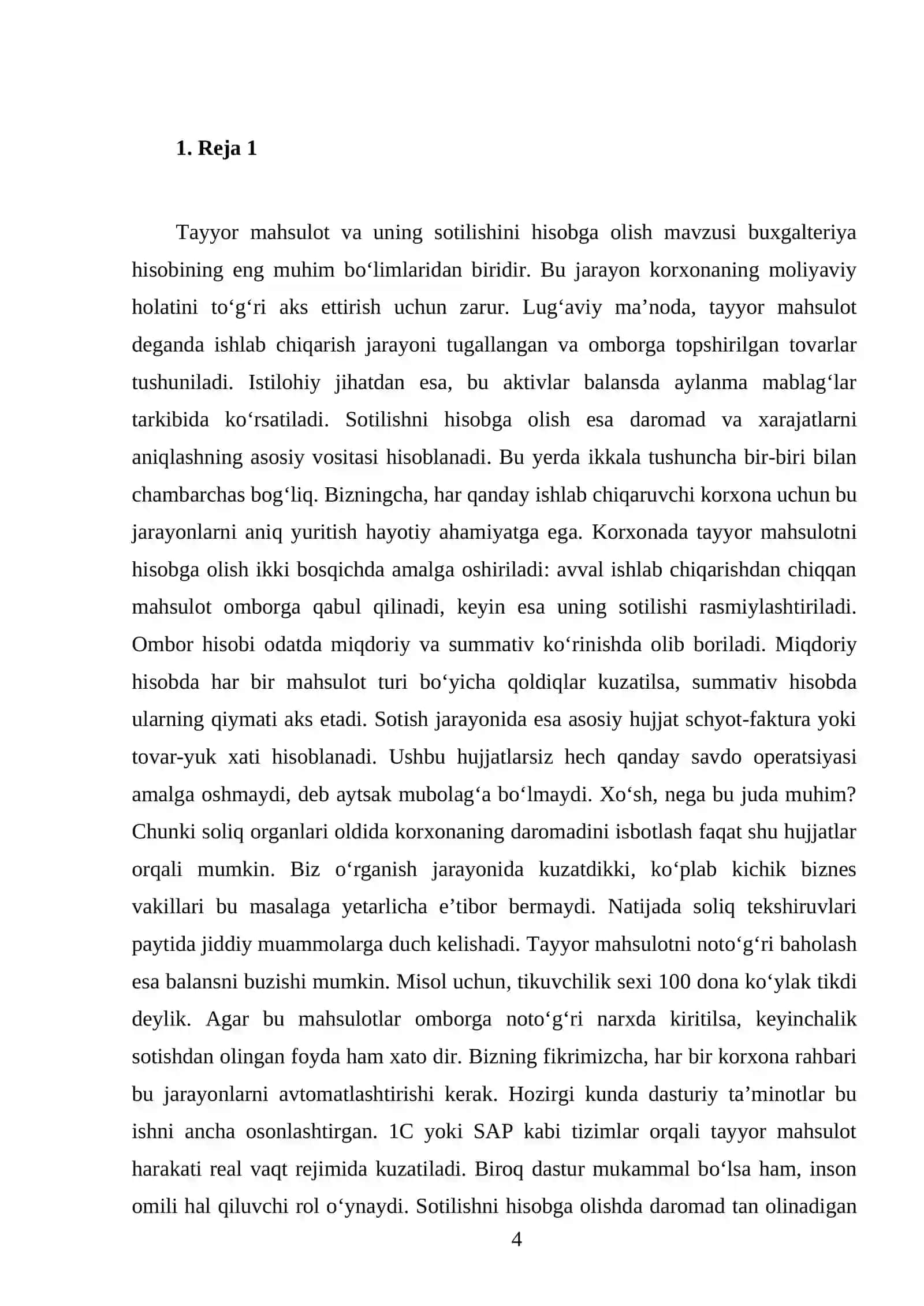 Tayyor mahsulot va uning sotilishini hisobga olish 4