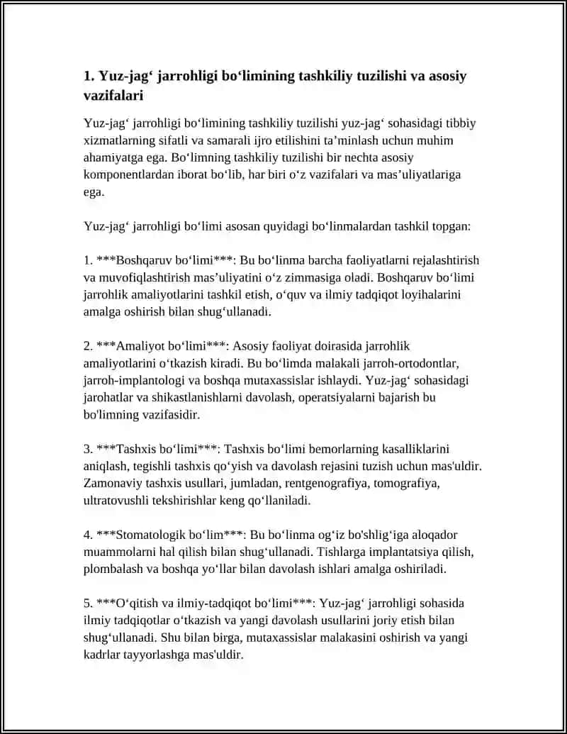 YUZ -JAGʻ JARROHLIGI BOʻLIMINING TUZILISHI.YUZ-JAGʻ SOHASI SINGAN VA SHIKASTLANGAN BEMORLARNI PARVARISH QILISH XUSUSIYATLARI 4