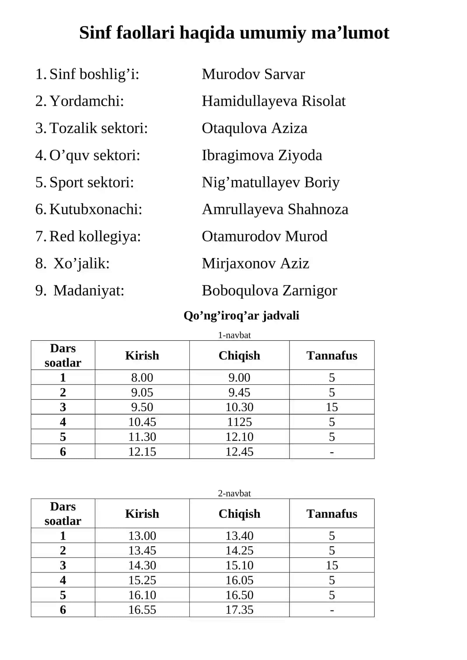 Sinf rahbari ish rejalari (NAMUNA) 4