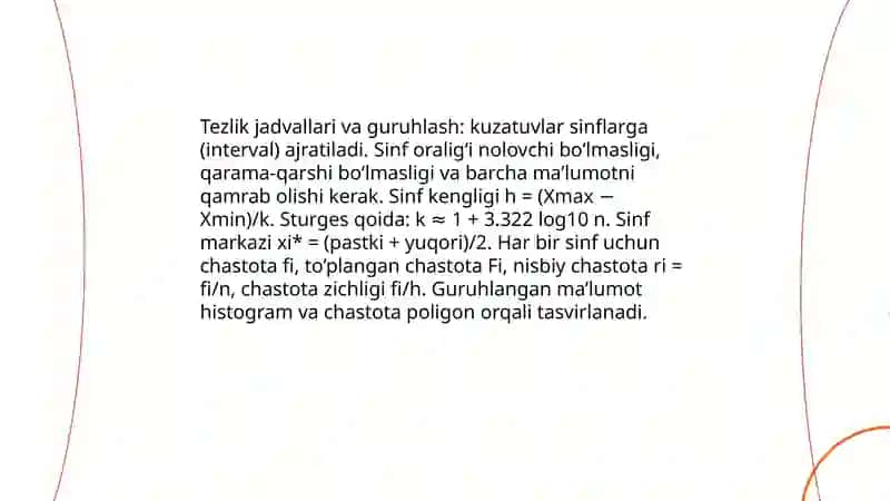 Ma'lumotlarni birlamchi tavsiflash usullari 4