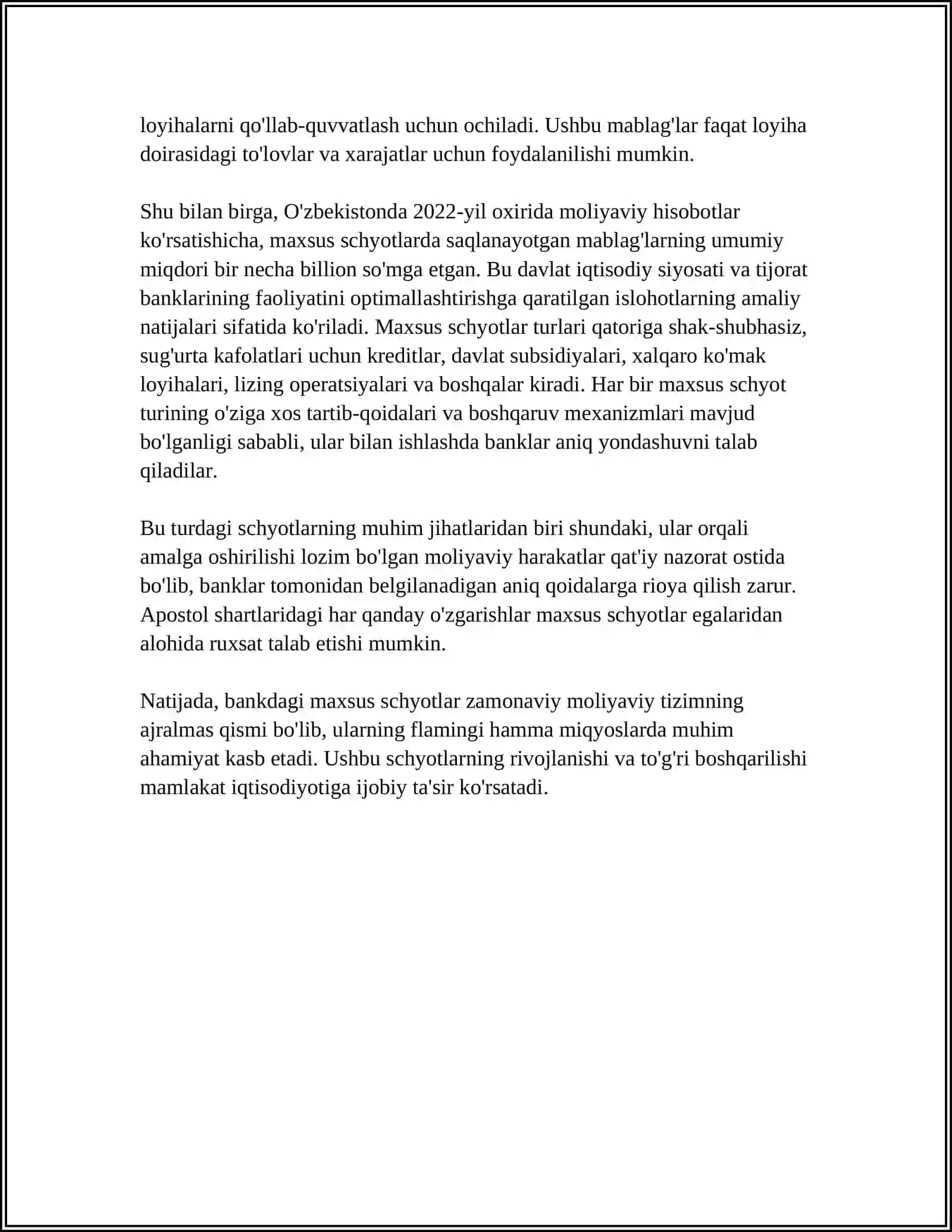 BANKDAGI MAXSUS SCHYOTLARDAGI PUL MABLAG’LARI HISOBI 4
