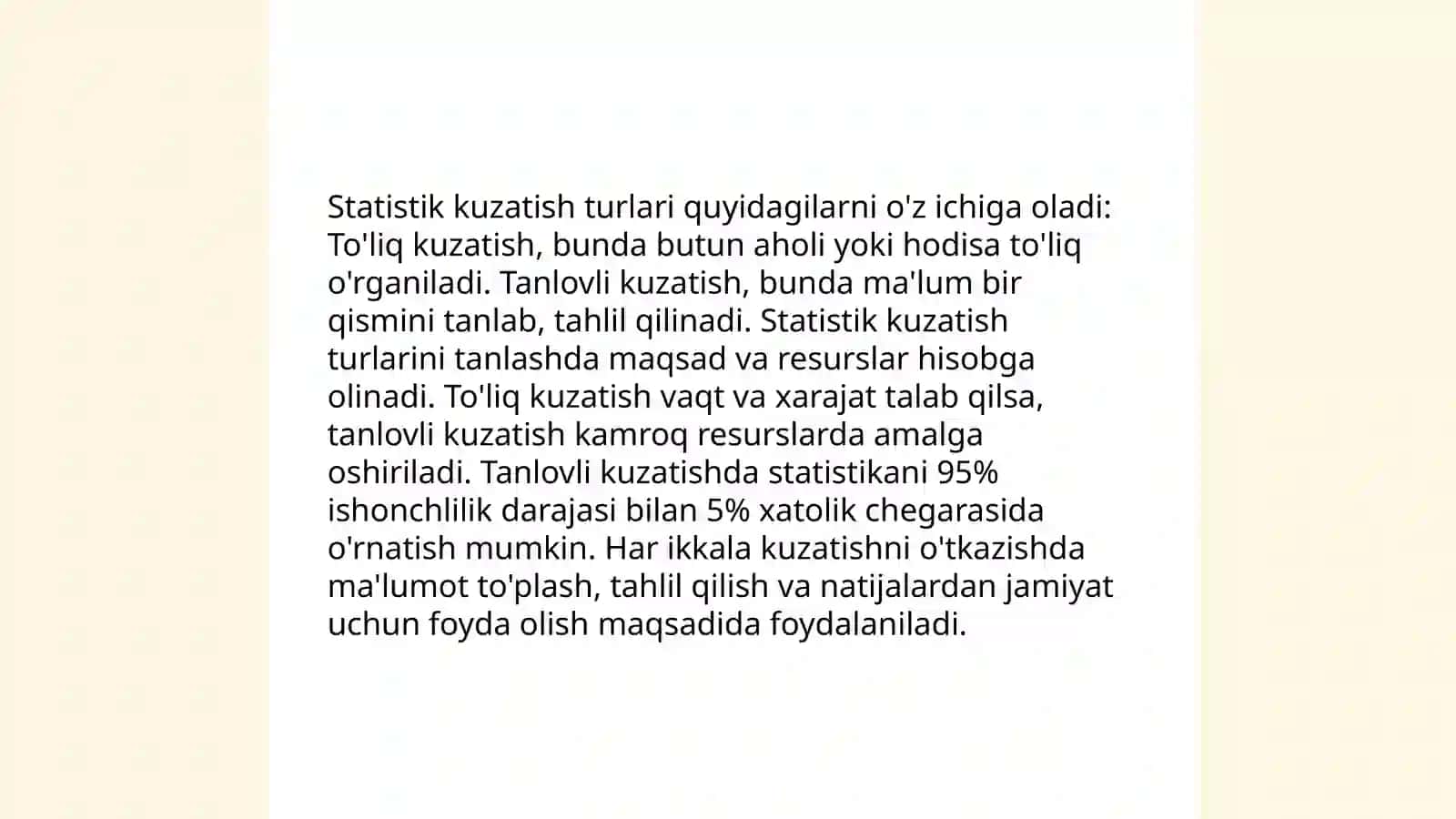 Statistika fanining predmeti va uslubi.Statistik kuzatish uslubiyati 4