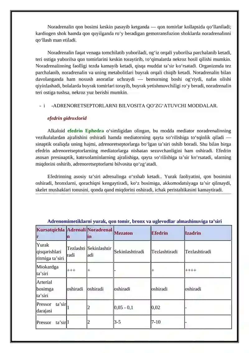 ADRENORETSEPTORLARNI BEVOSITA QО‘ZG‘ATUVCHI MODDALAR 4