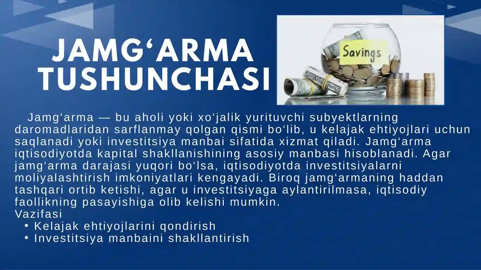 Jamg'arma va investitsiya muvozanati,real foiz stavkasining shakllanishi 4