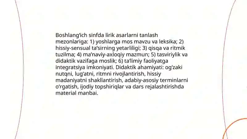 Boshlang'ich sinfda lirik asarlar ustida ishlash darslarini kuzatish va didaktik materiallarning ahamiyatini tahlil qilish 4