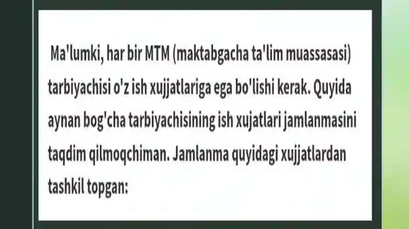 Maktabgacha ta’lim tashkilotlarida tarbiyashining ish hujjatlari 4