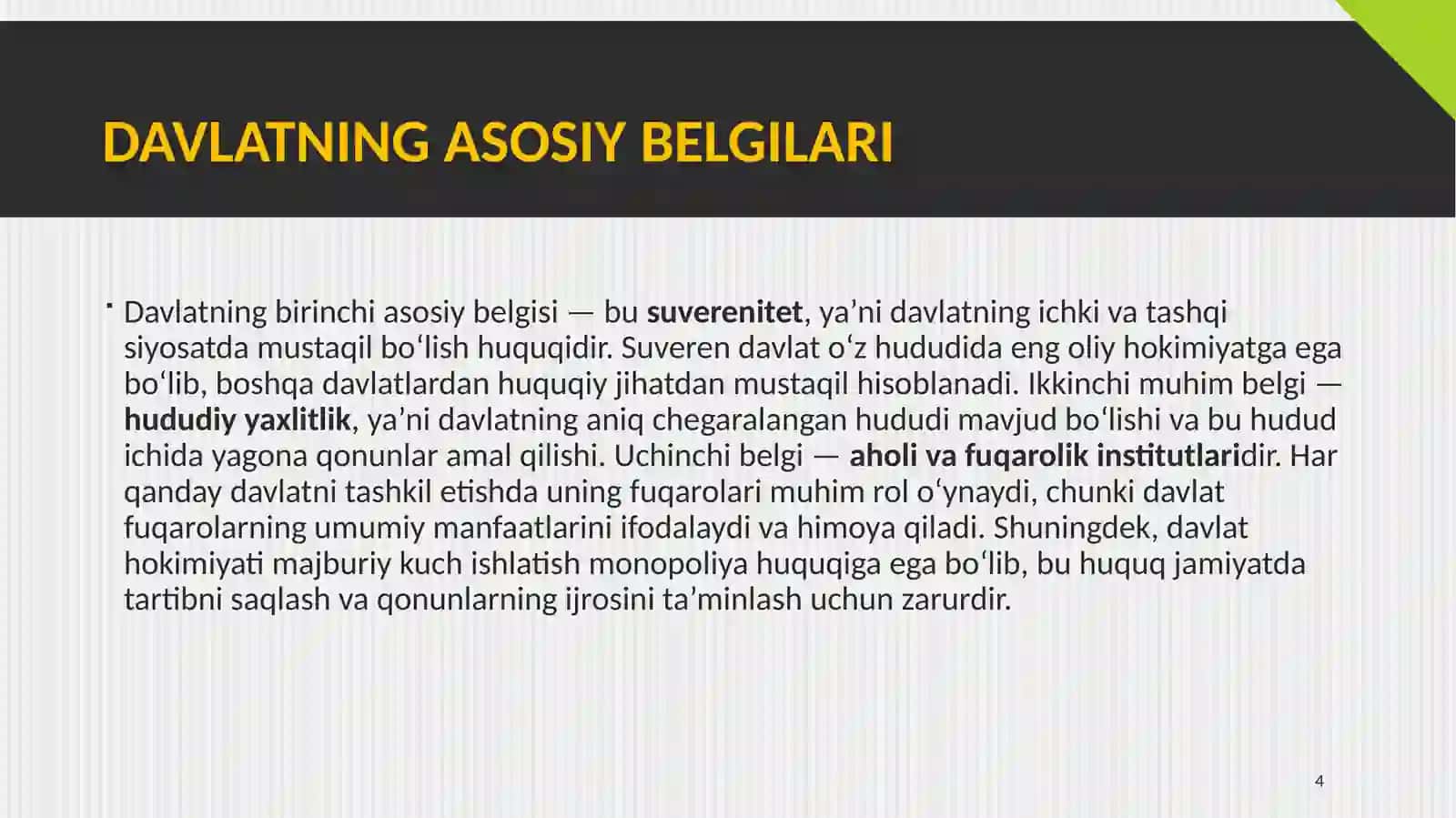 Davlatning belgilari, tiplari, shakllari, funksiyalari 4