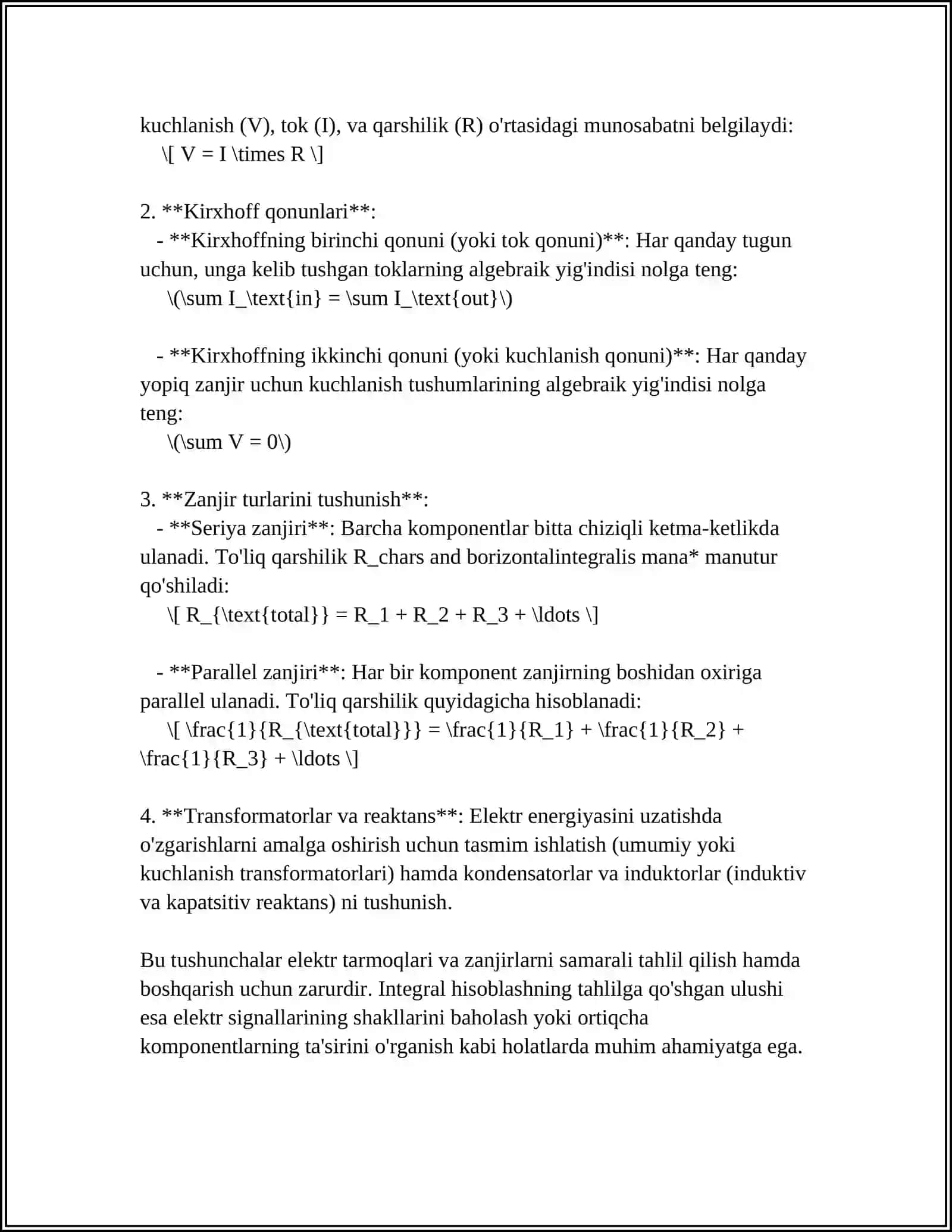 ELEKTR ZANJIRLAR TAHLILIDA INTEGRAL HISOB TATBIQLARI 4