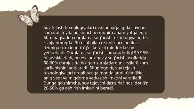 Suv tanqisgligi sharoitida qishloq xoʻjaligi ekinlarini sugʻorish 4