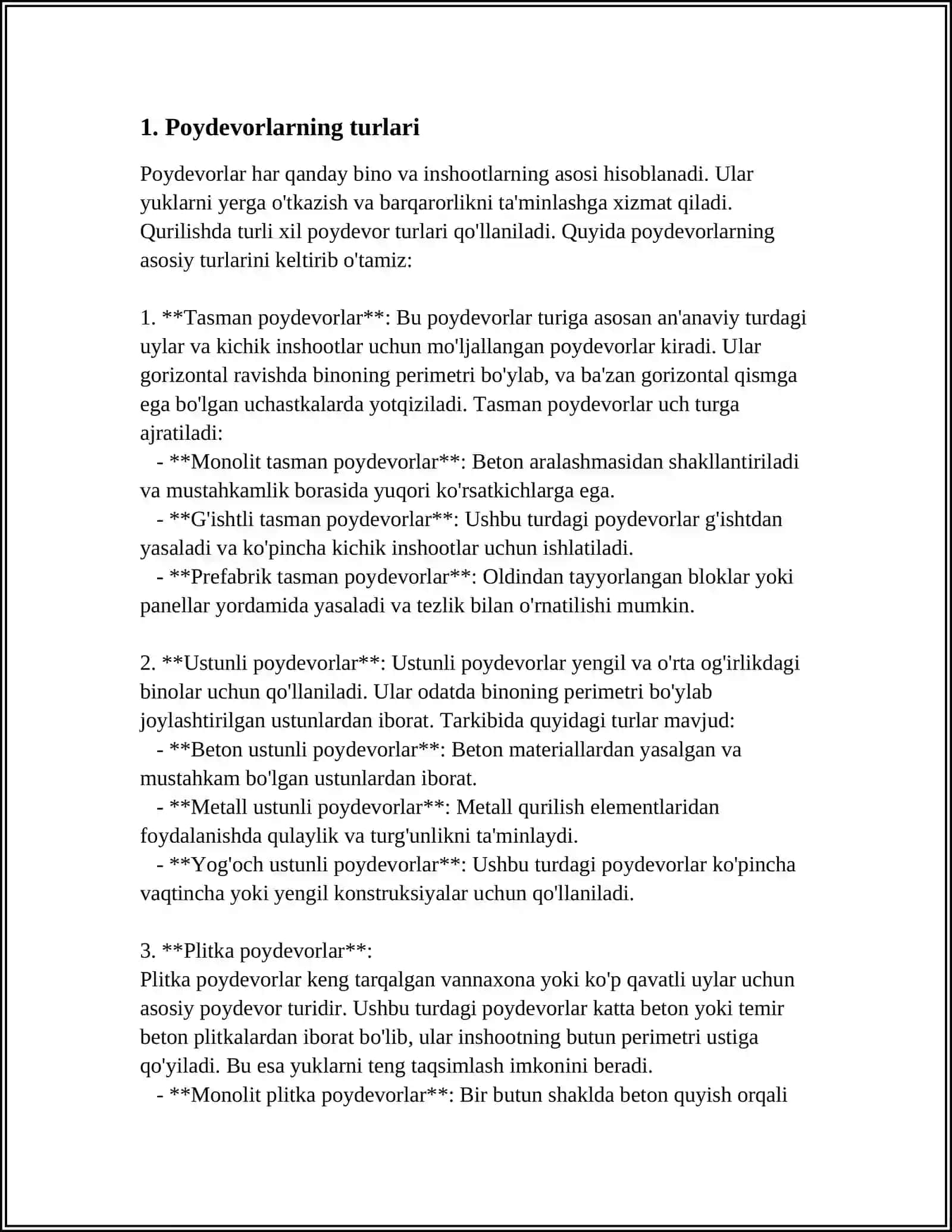 POYDEVORLAR ULARNING TURLARI VA ULARGA QUYILADIGAN TALABLAR 4