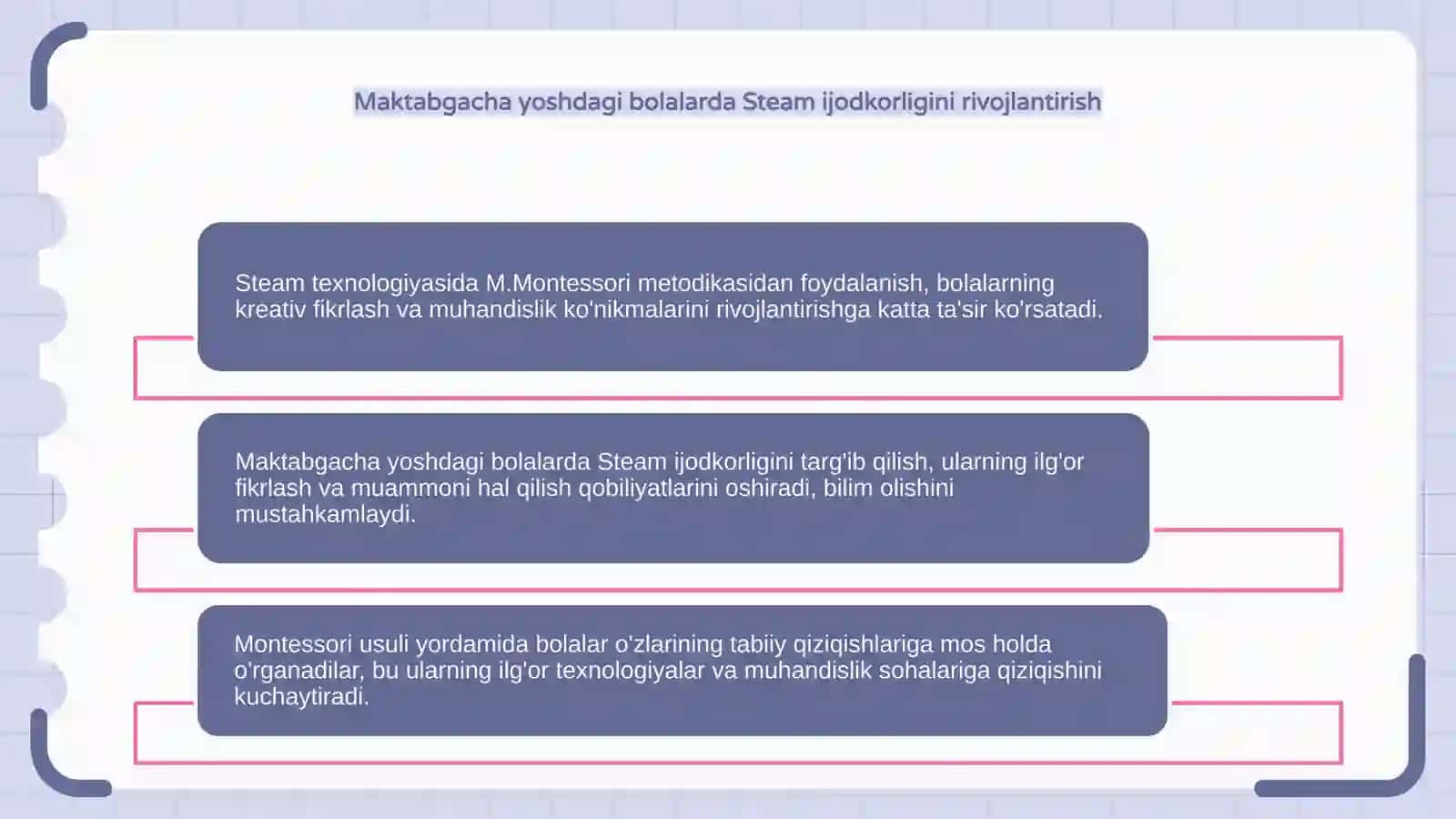 Steam texnologiyasida M.Montessori metodikasidan foydalanish 4