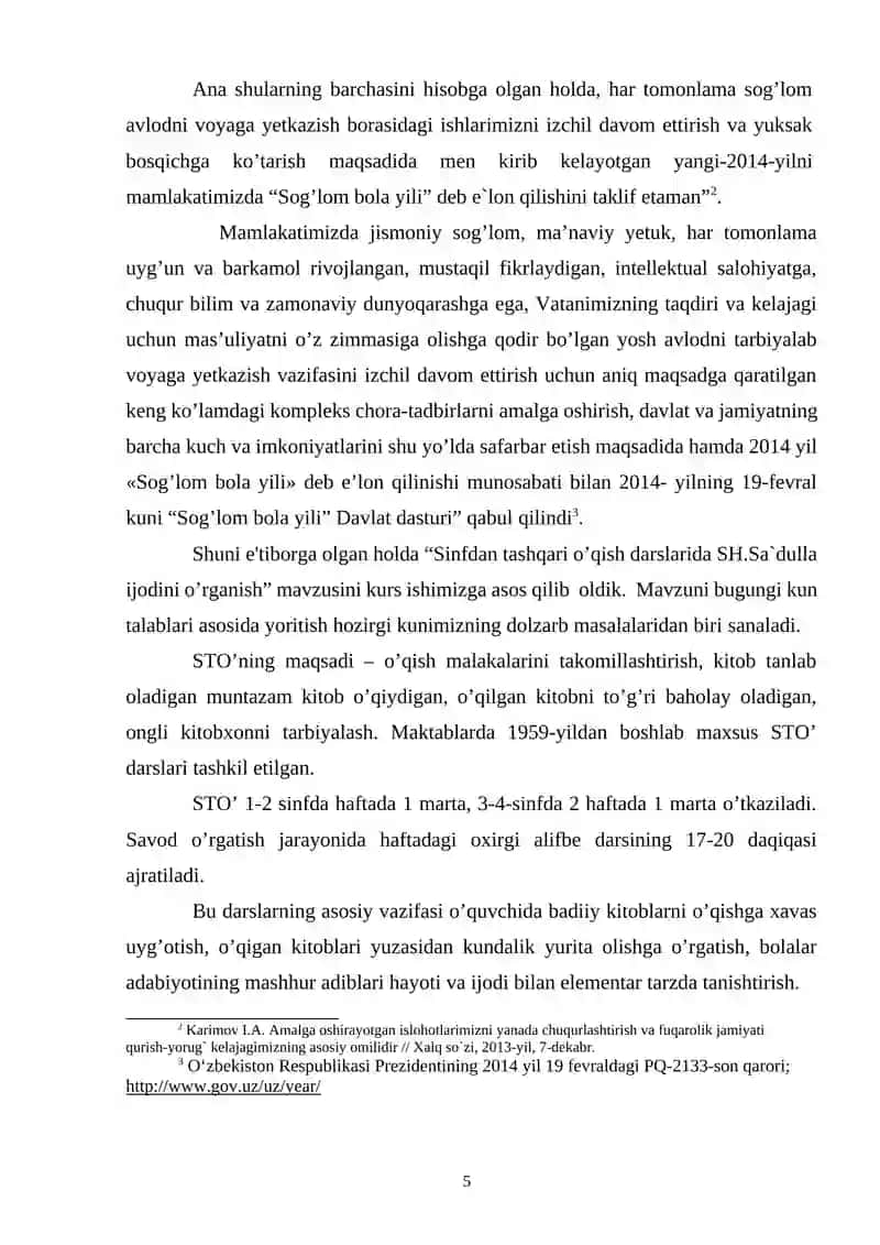 Sinfdan tashqari o’qish darslari va Shukur Sa`dulla ijodi 4